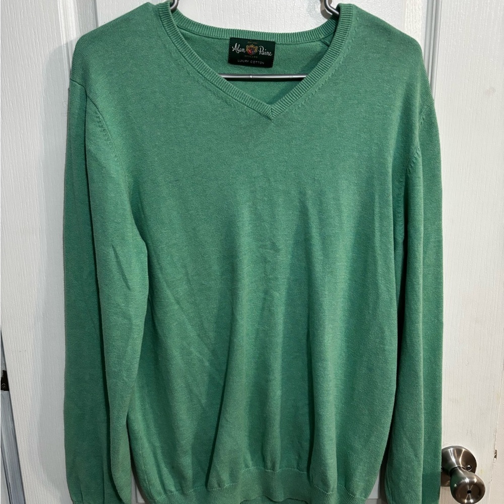 Men’s Alan Paine Green V-Neck Pullover Sweater Cashmere Cotton blend Size UK 44​